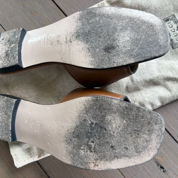 Gucci Tan Leather Logo Slide Sandals - Picture 6 of 6